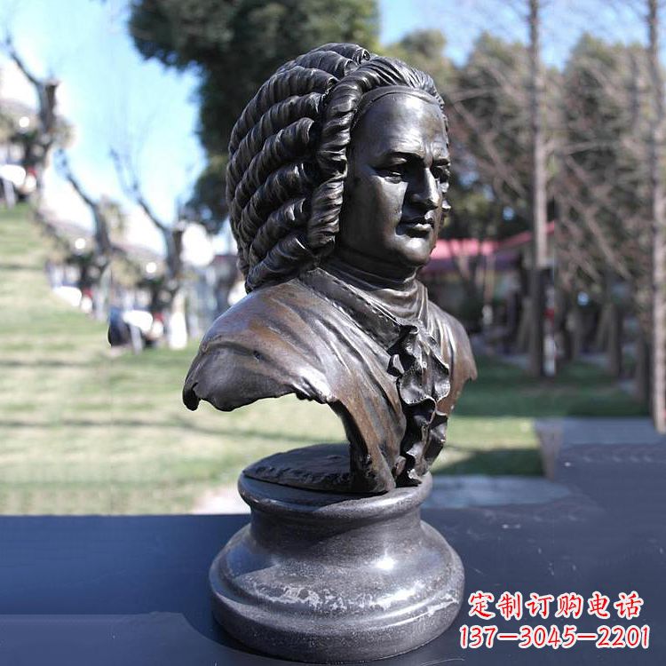运城巴赫头像铜雕-德古巴洛克时期作曲家、键盘演奏家胸像雕塑