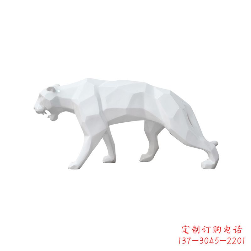 运城白色几何面抽象豹子玻璃钢雕塑