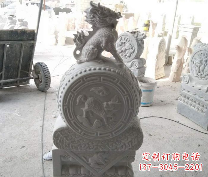 运城抱鼓石麒麟门墩石雕