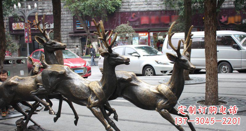 运城奔跑的梅花鹿街边景观铜雕