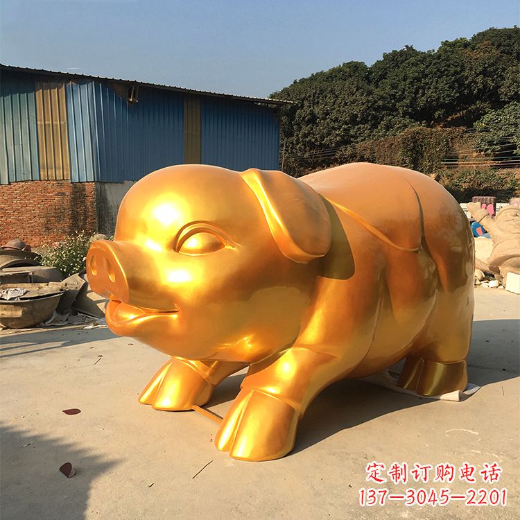 运城玻璃钢大型漆金猪仔雕塑-大型商场美陈动物雕塑