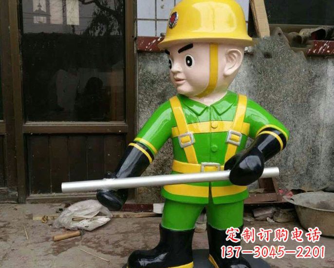 运城玻璃钢卡通消防员雕塑