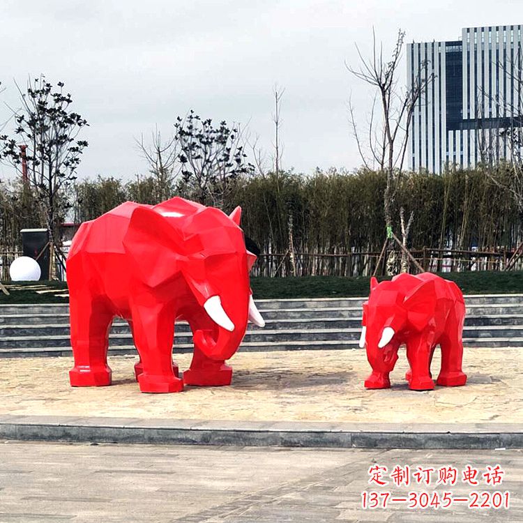运城玻璃钢喷水大象头雕塑-园林广场块面大象雕塑摆件