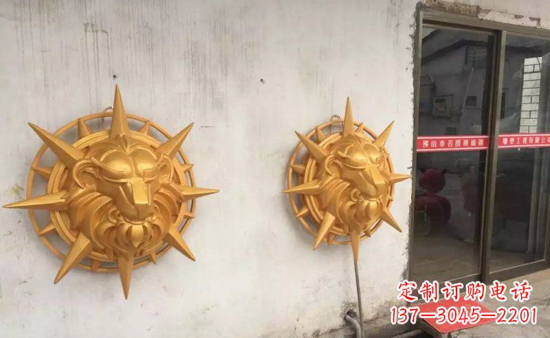 运城玻璃钢狮子头仿铜景观雕塑
