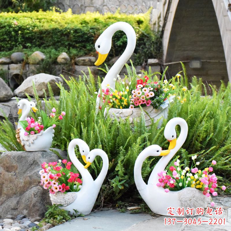 运城玻璃钢天鹅花盆公园雕塑摆件