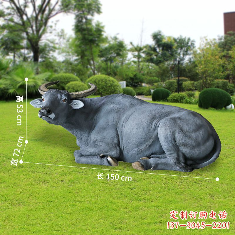 运城玻璃钢卧姿水牛仿真动物雕塑
