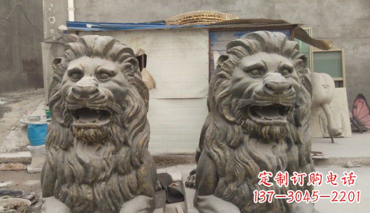 运城玻璃钢西洋趴狮仿铜动物雕塑
