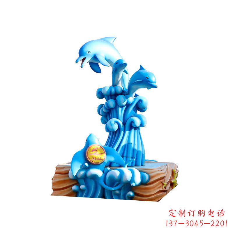 运城玻璃钢戏水海豚,水上乐园泳池喷泉玻璃钢雕塑