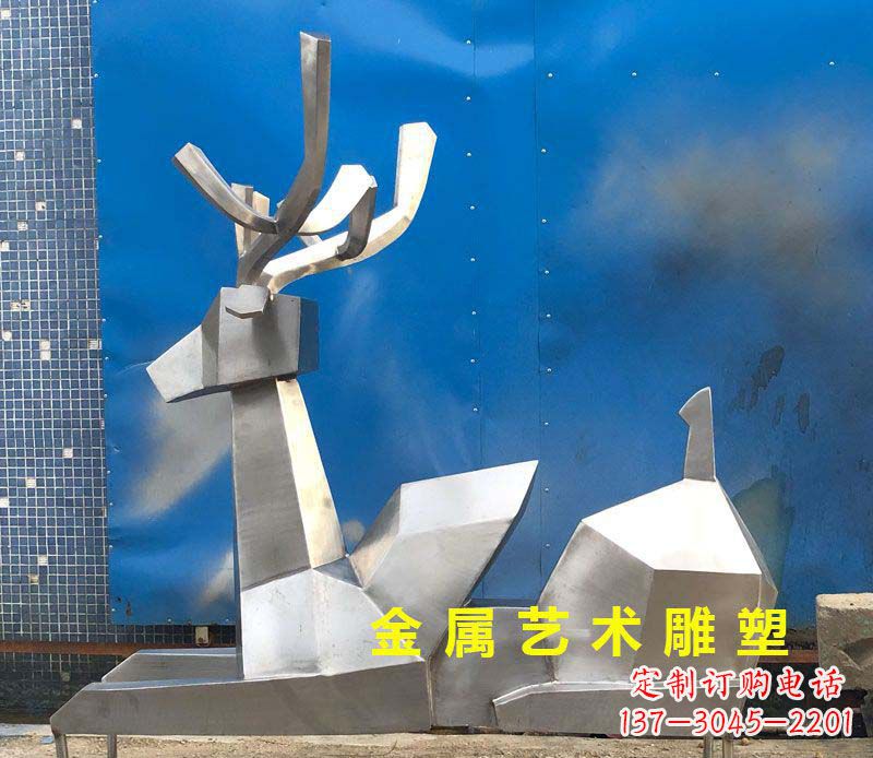 运城不锈钢别墅几何小鹿雕塑