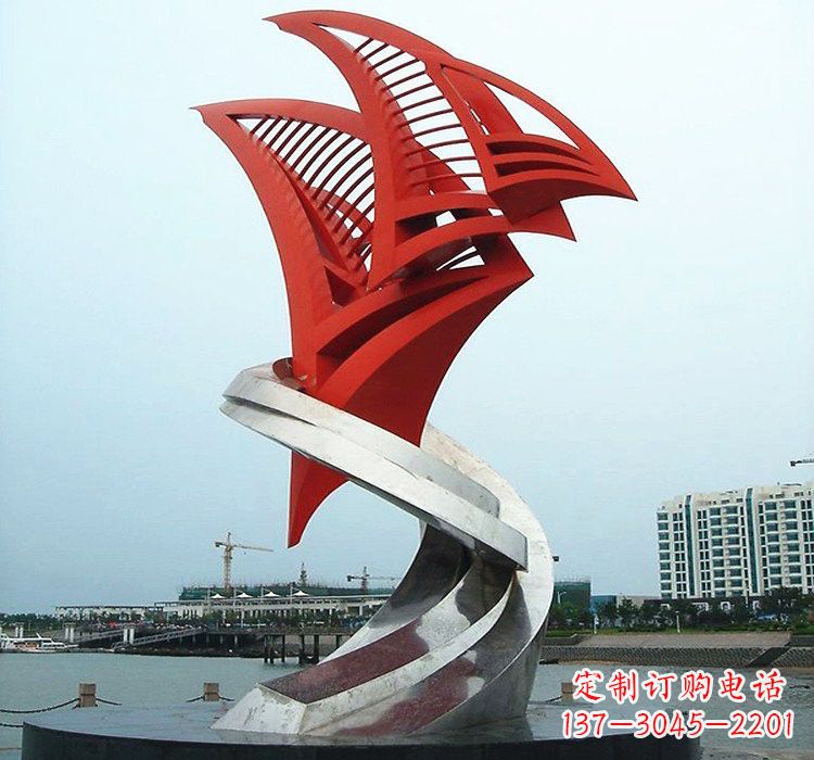 运城不锈钢彩色抽象帆船雕塑