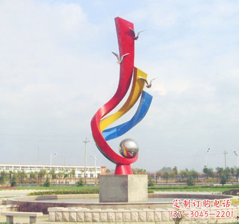 运城不锈钢彩色抽象海鸥海浪雕塑