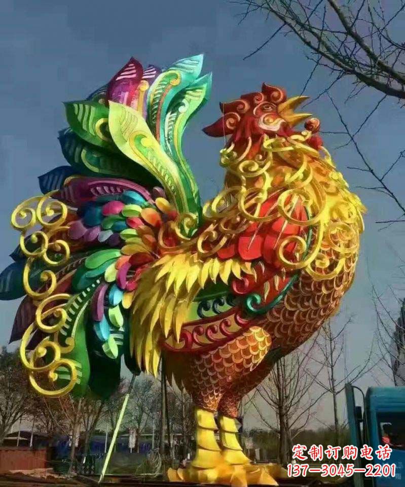 运城不锈钢彩色动物公鸡雕塑