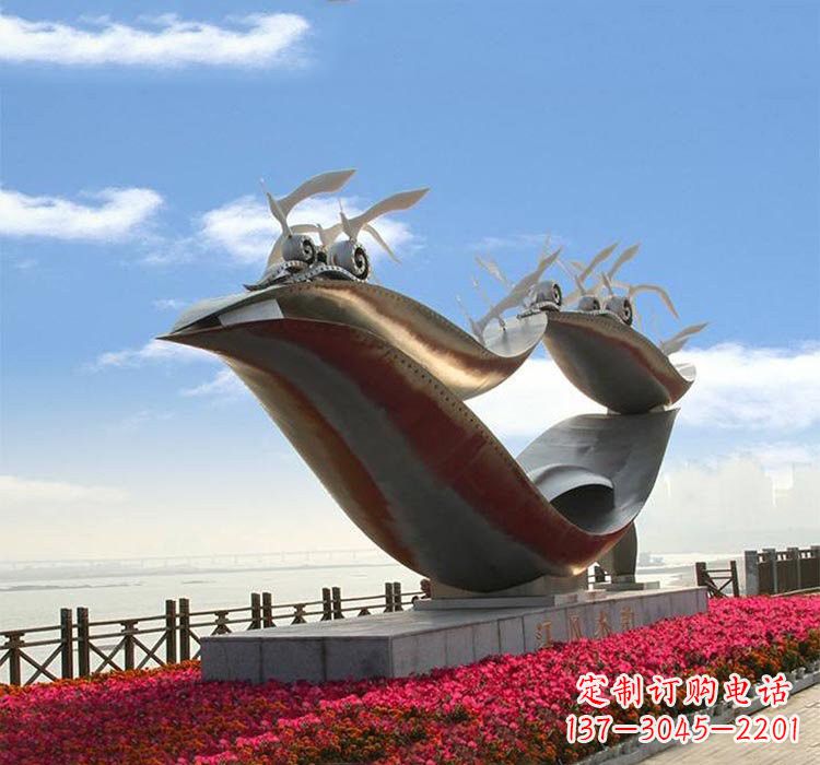 运城不锈钢城市抽象船和海鸥雕塑
