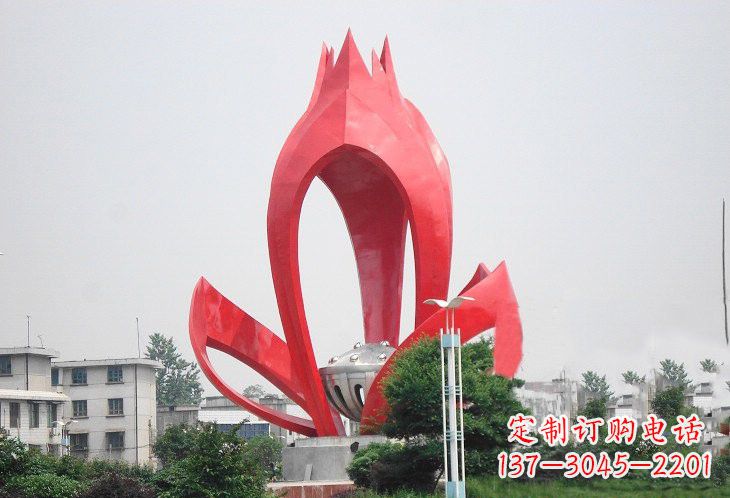 运城不锈钢城市抽象莲花和莲蓬雕塑
