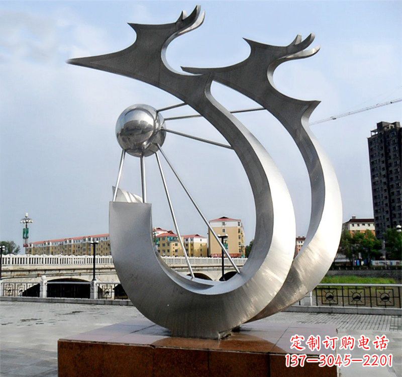 运城不锈钢城市抽象双龙戏珠雕塑