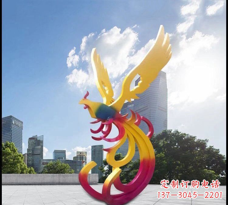 运城不锈钢抽象彩色凤凰雕塑