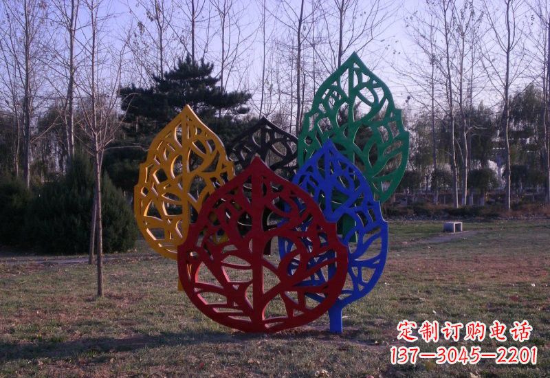 运城不锈钢抽象彩色树叶雕塑