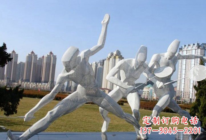 运城不锈钢抽象打羽毛球人物雕塑