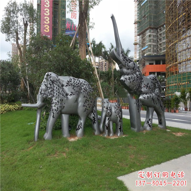 运城不锈钢抽象大象雕塑-小区园林草坪雕塑景观雕塑