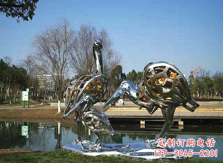 运城不锈钢抽象丹顶鹤一家雕塑