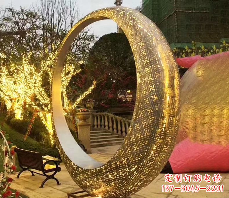 运城不锈钢抽象发光月亮雕塑 