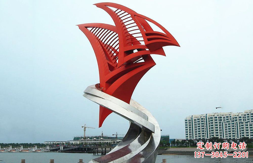 运城不锈钢抽象帆船海边景观雕塑22
