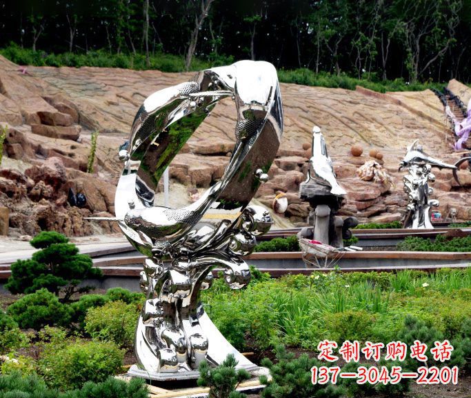运城不锈钢抽象海豚雕塑 (2)