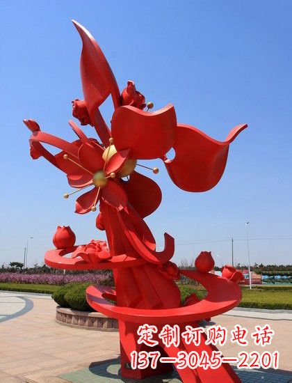 运城不锈钢抽象石榴花雕塑