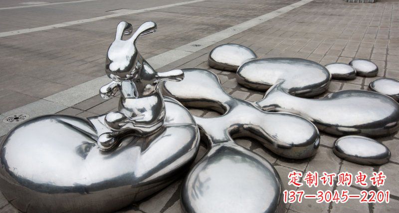 运城不锈钢抽象兔子和水滴广场雕塑