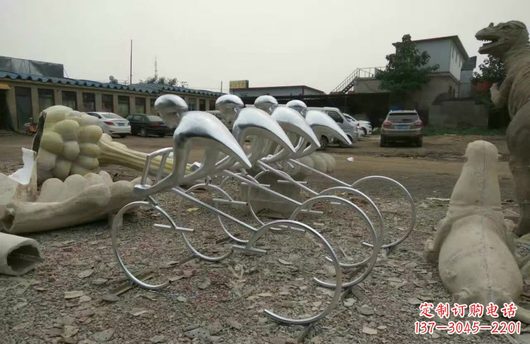 运城不锈钢抽象自行车人物雕塑