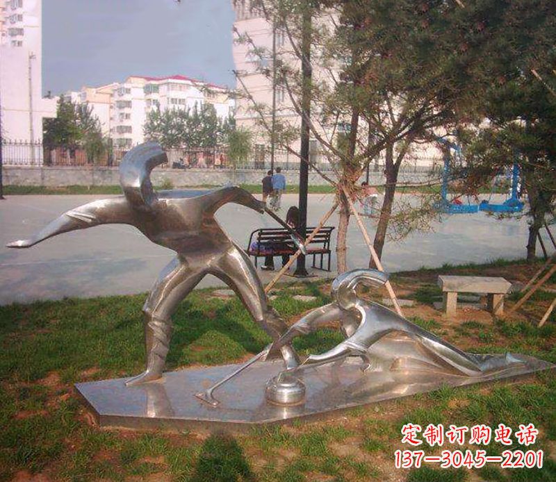 运城不锈钢创意冰壶比赛雕塑