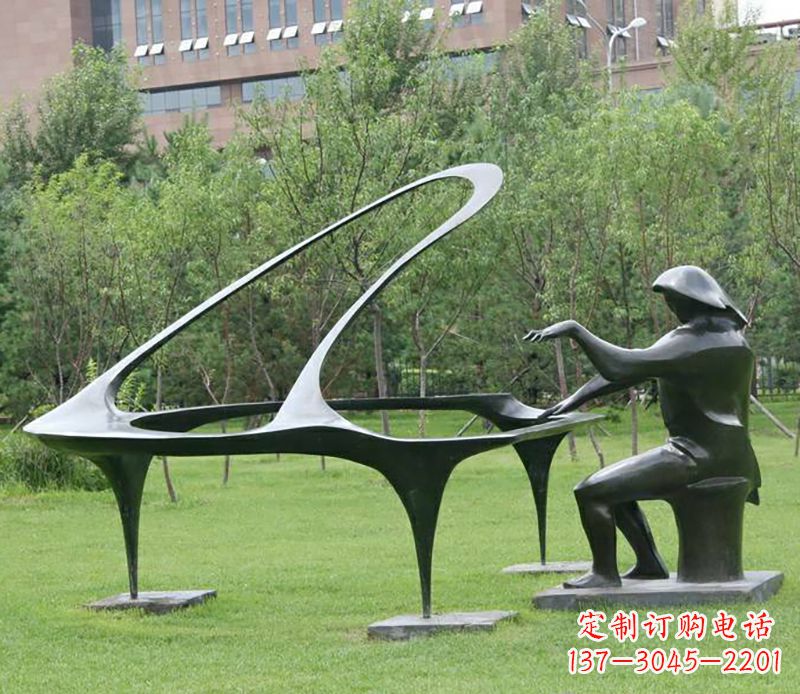 运城不锈钢弹钢琴人物公园雕塑