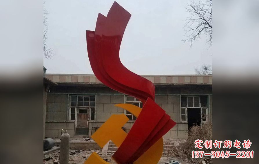 运城不锈钢党徽红绸雕塑