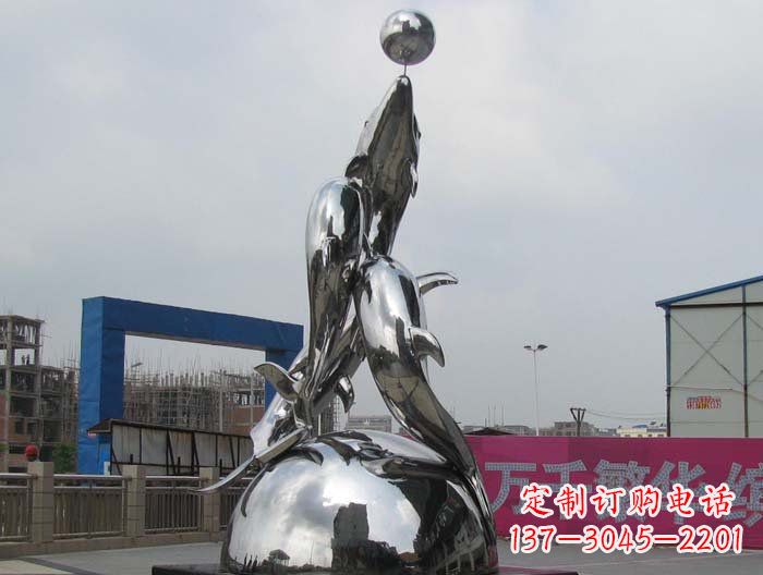 运城不锈钢动物三个海豚雕塑