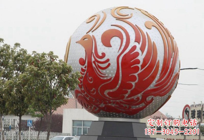 运城不锈钢凤凰浮雕圆球雕塑