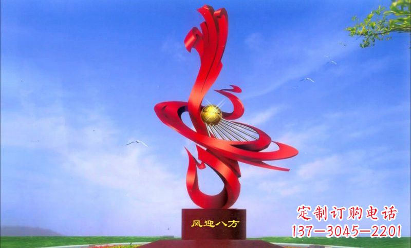 运城不锈钢凤迎八方抽象凤凰雕塑