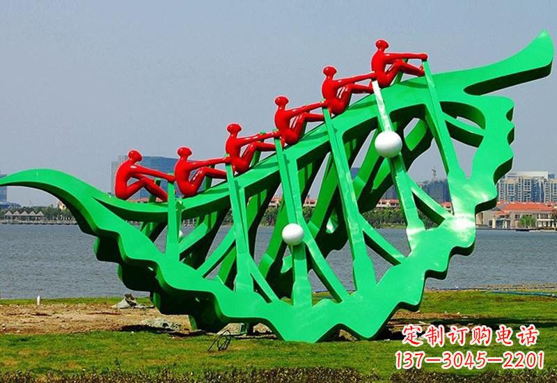 运城不锈钢公园抽象树叶船雕塑