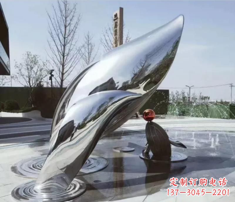 运城不锈钢公园镜面海豚雕塑