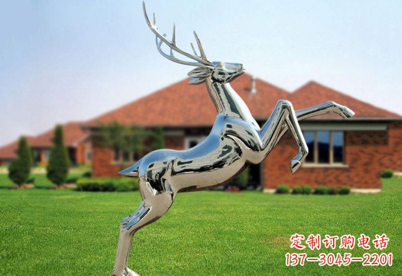 运城不锈钢公园镜面梅花鹿雕塑