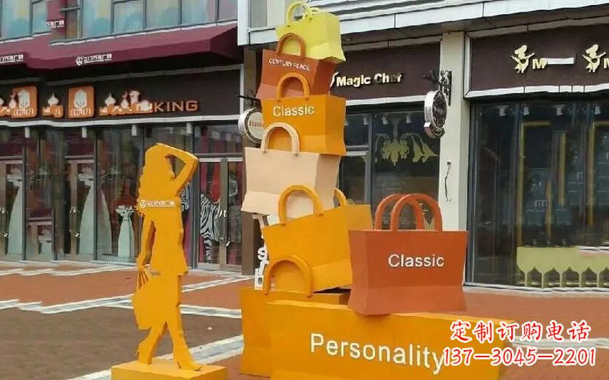 运城不锈钢购物袋步行街景观雕塑