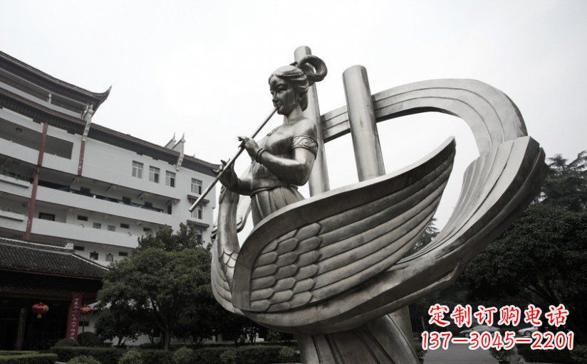 运城不锈钢古代美女吹笛子雕塑