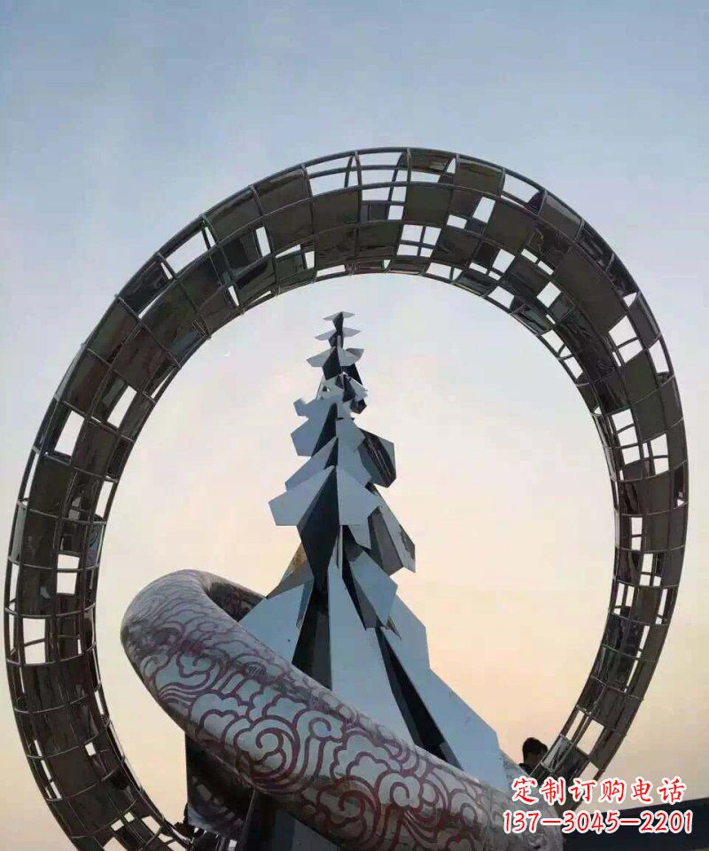 运城不锈钢松树祥云雕塑