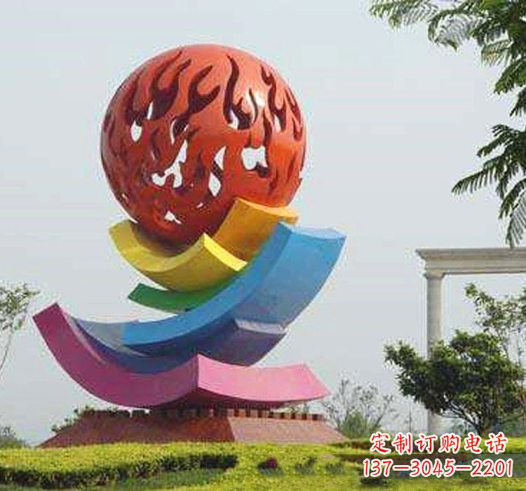 运城不锈钢广场火苗镂空球雕塑