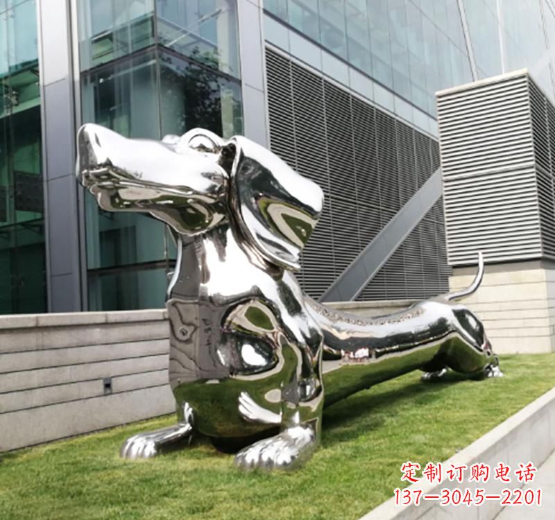 运城不锈钢广场几何动物狗雕塑