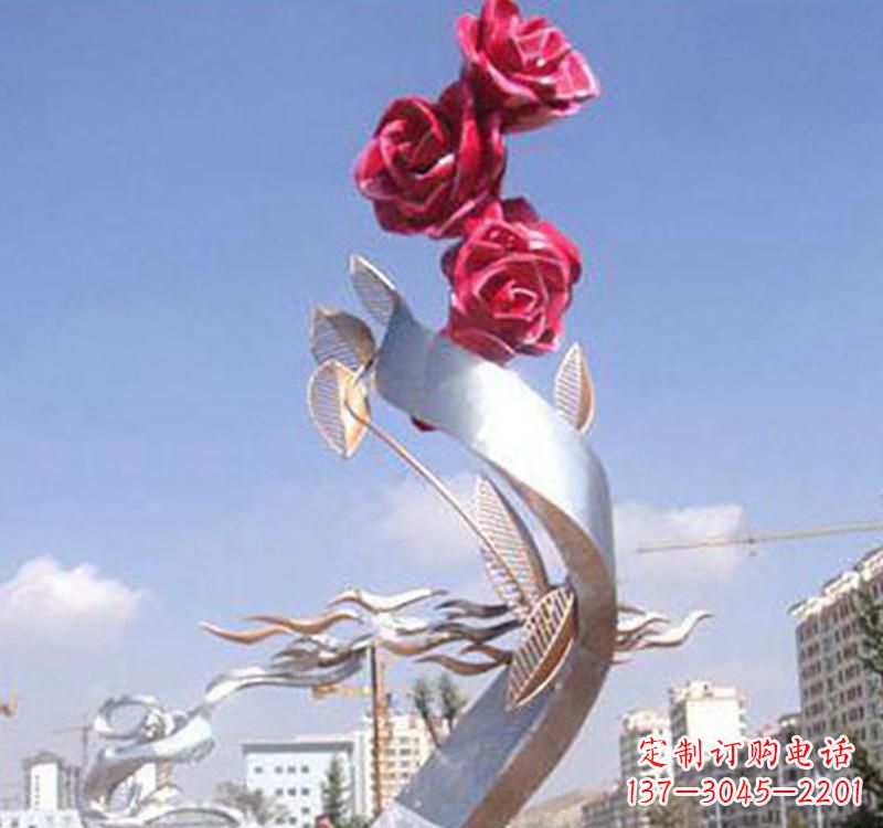 运城不锈钢广场景观玫瑰花雕塑
