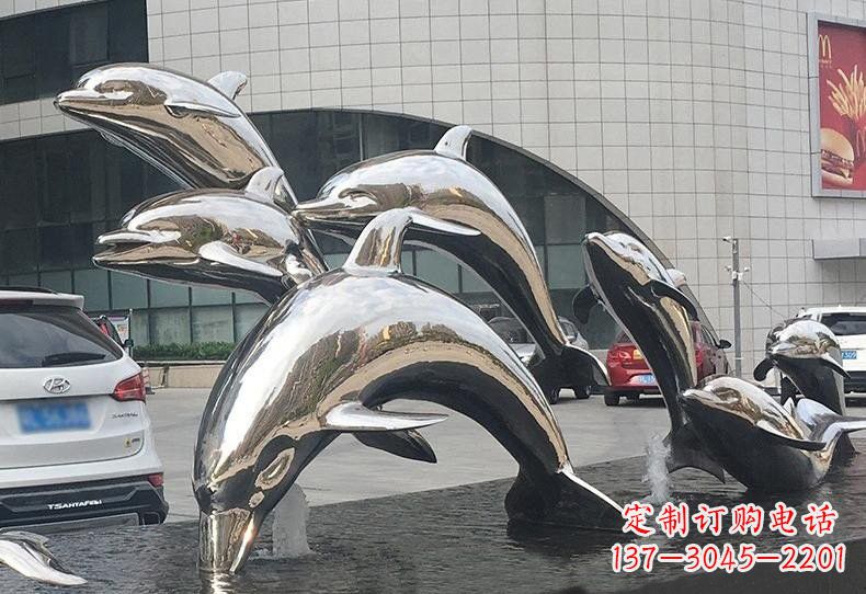 运城不锈钢广场镜面海豚雕塑