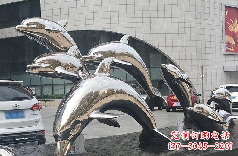 运城不锈钢广场跳跃的海豚雕塑