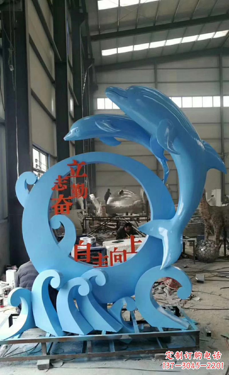 运城不锈钢广场跳跃海豚雕塑1