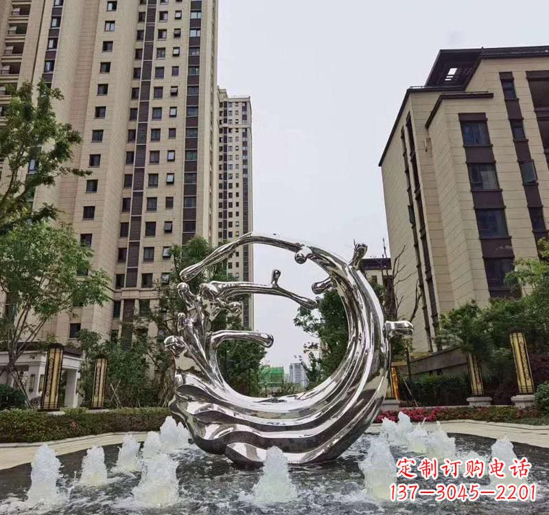 运城不锈钢海浪喷泉雕塑精美雕刻,灿烂绚烂