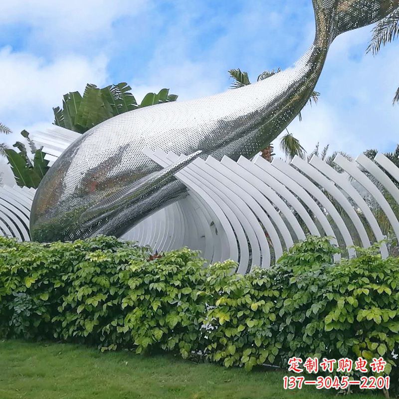 运城不锈钢海豚雕塑景区园林镜面鲸鱼创意动物景观